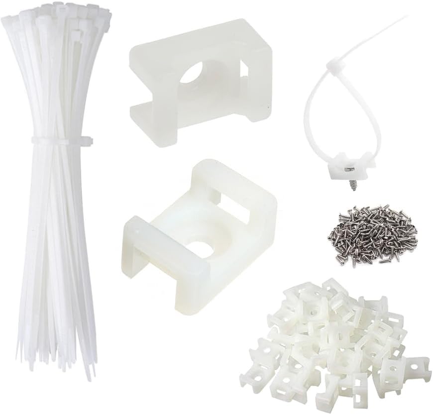 Cable Zip Tie Mounts Kit - 240 Set Wire Cable Clips Organizer Holders with 8" Cable Ties, Saddle Type Mounts Base and Tapping Screw