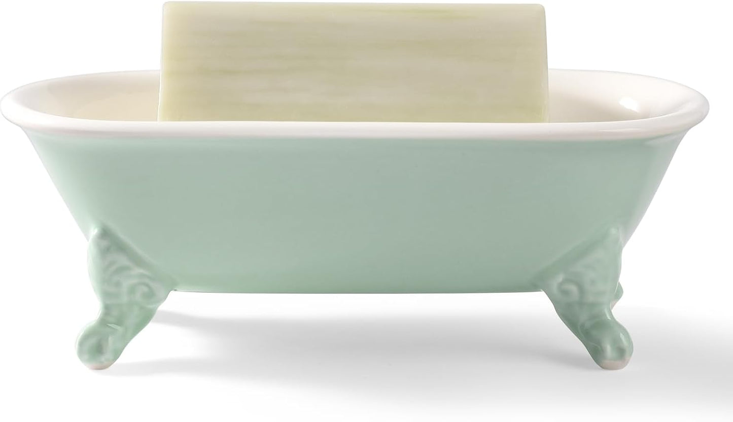 6.5" Ceramic Mini Decorative Clawfoot Bathtub Bar Soap Dish, Kitchen Sponge Holder and Shower Tray for Bathroom, 1 Pack(Bright Teal)