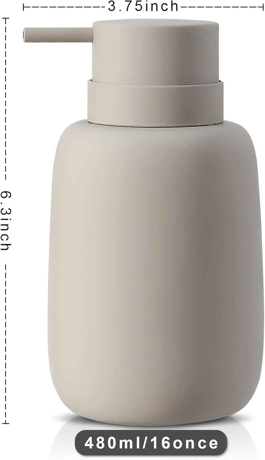 Grey Soap Dispenser Bathroom,Ceramic Soap Dispenser Lotion Pump Dish Soap Dispenser for Kitchen,16oz Refillable Liquid Hand Wash Dispenser for Bathroom (Rubber Paint)