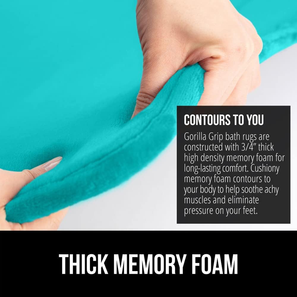 GORILLA GRIP Memory Foam Bath Rugs, Soft Absorbent Velvet Bathroom Mats, Durable Dots on Underside, Machine Washable Bathmat, Carpet Rug Room Decor for Shower Floor, 36x24 Mat, Turquoise