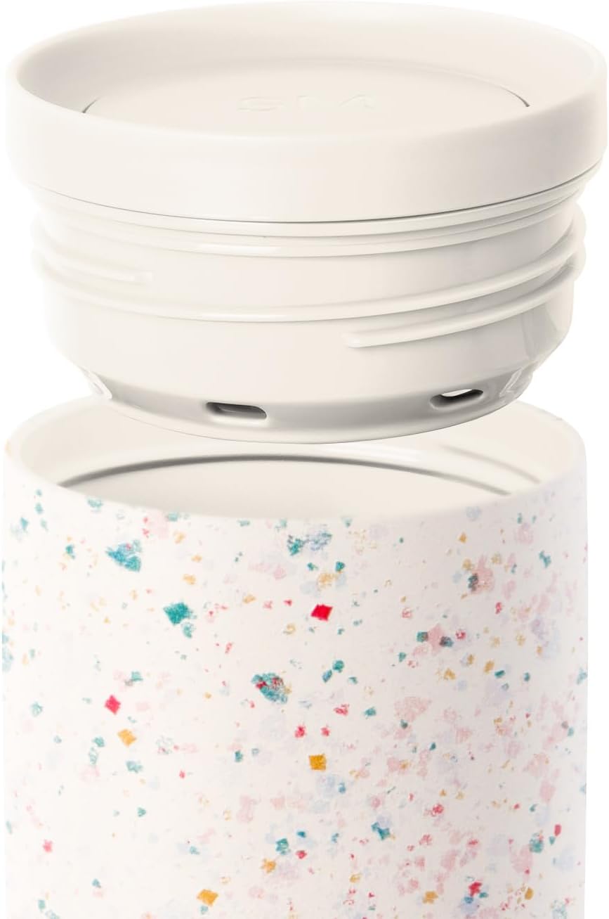 Simple Modern Travel Coffee Mug Tumbler with 360° Lid | Ceramic-Lined Insulated Stainless Steel Cold Brew Iced Coffee Cup | Gifts for Women Her Him | Voyager Signature | 16oz | Cream Terrazzo