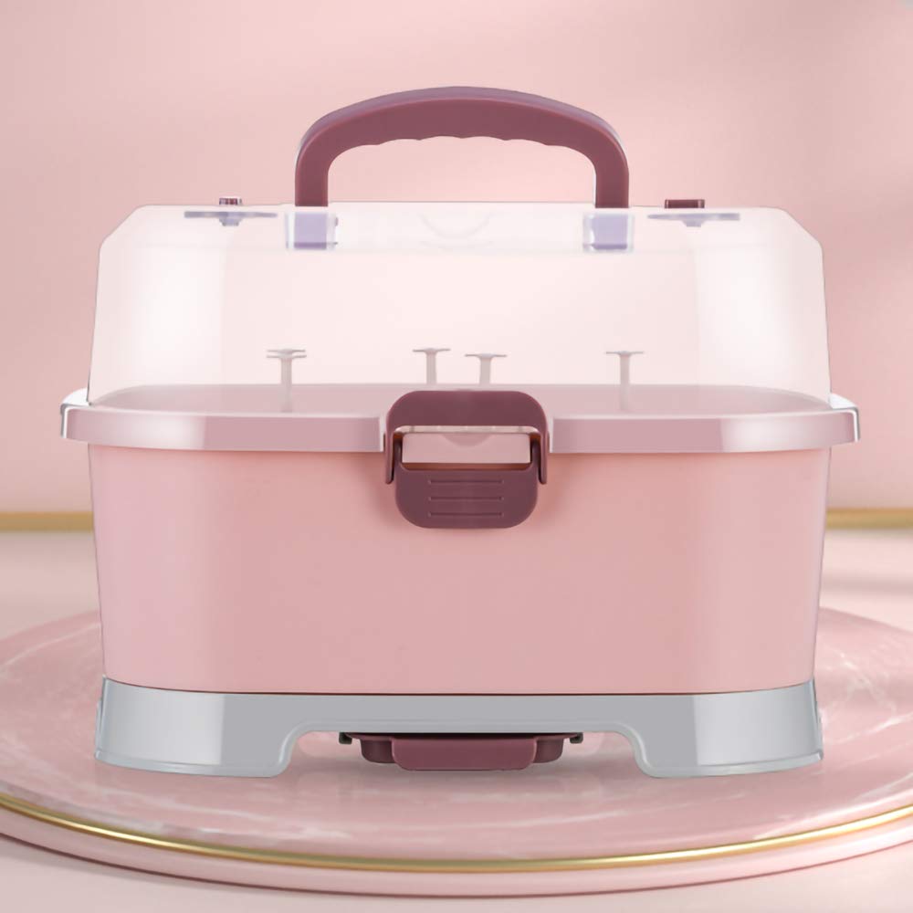 Baby Bottle Drying Rack Storage, Large Nursing Bottle Storage Box Organizer with Cover, Portable Kitchen Cabinet Organizer, Easy to Clean Drainer, Durable countertop Dryer Pink