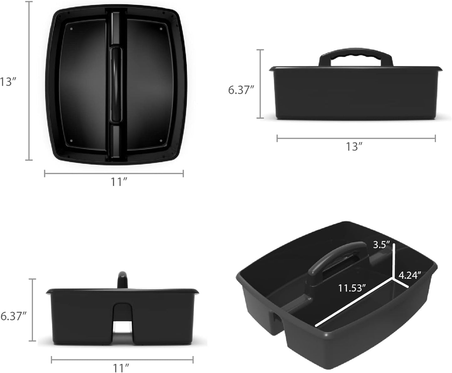 Storex 2-Compartment Large Cleaning Caddy – Multipurpose Supply Organizer with Handle, Black, 6-Pack (00973E06C)