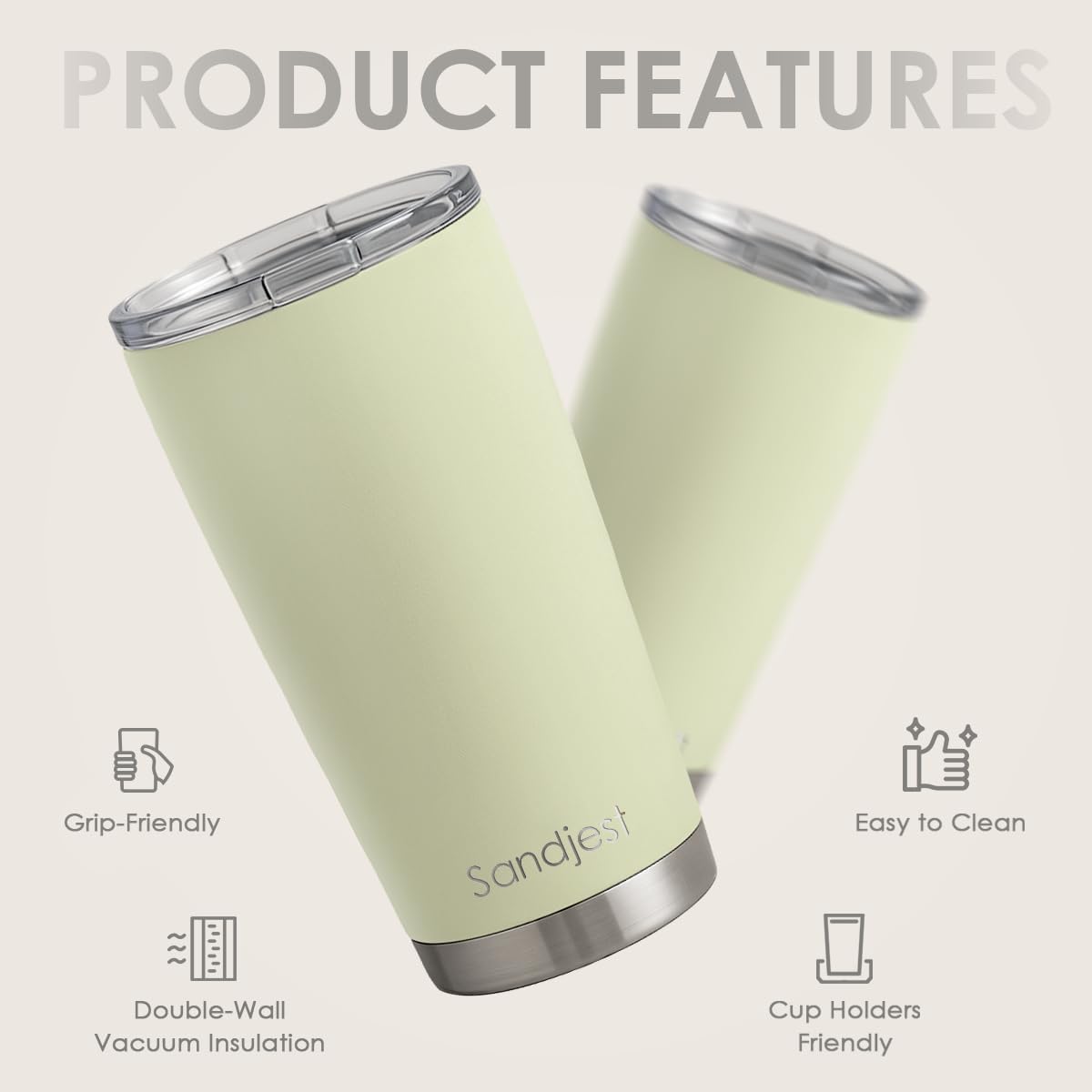 SANDJEST Green Tumbler 20oz Stainless Steel Double Wall Vacuum Insulated, Travel Coffee Cup, Gifts for Men Women Birthday Christmas