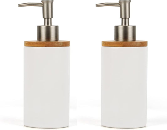 Ceramic Soap Dispenser Hand Soap Dispenser Refillable Liquid Great for Kitchen and Bathroom Decorative 2 Pack (White)