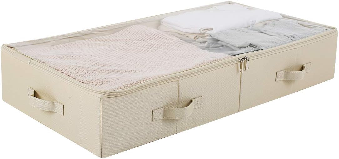 iwill CREATE PRO 31.5"(85cm) Length Spacious Visible Lidded Under Bed Storage Bins for Shoes, Blankets, Toys Organization Containers, Wedding Dress Storage Box, Beige