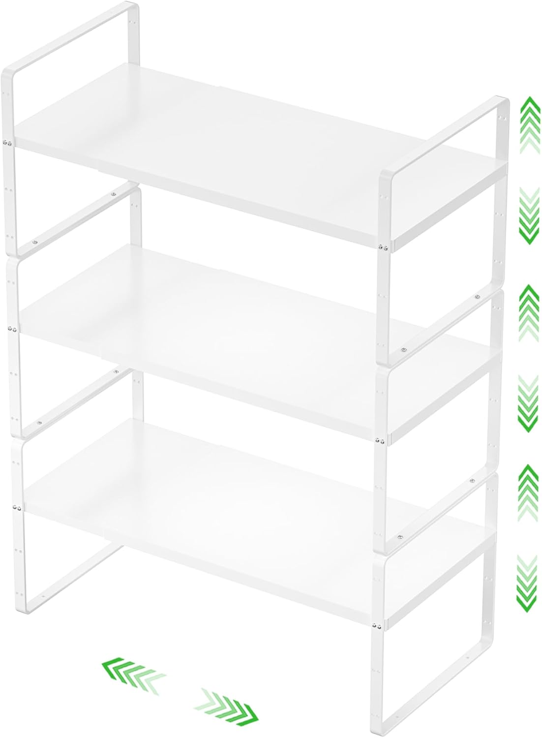 Expandable Cabinet Storage Shelf Stackable Organizer Rack for Kitchen Bathroom Pantry Spice Cupboard Countertop Home Office Desk Heavy Duty Nonslip White Large 3 Pack