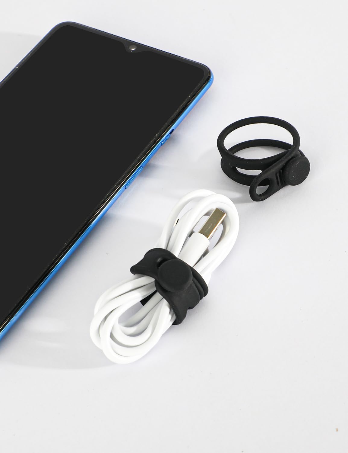 20-Pack Silicone Cable Ties Cord Organizer Reusable, Kanemc Cord Wrap Wire Organizers Cable Strap For Electronics, Even As Curtain Tie Backs Bread Ties Cable Hook For Hanging (Black)