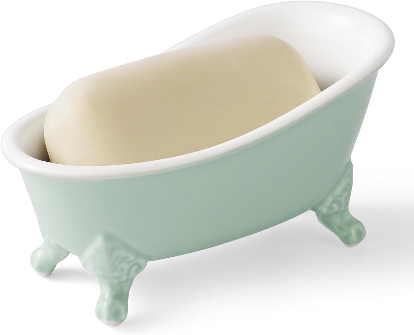 6.1" Vintage Ceramic Mini Decorative Clawfoot Bathtub Bar Soap Dish, Kitchen Sponge Holder and Shower Tray for Bathroom, 1 Pack (Bright Teal)