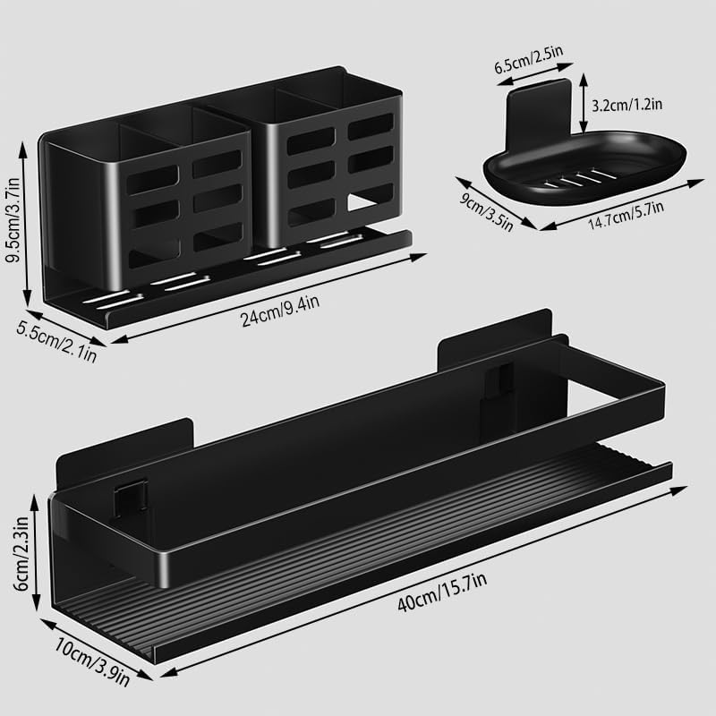 Shower Shelf 3 Pack - Bathroom Shower Shelf Rust-Proof Aluminum Adhesive Installation No Drilling Required, Suitable for Bathroom Storage and Home Decoration