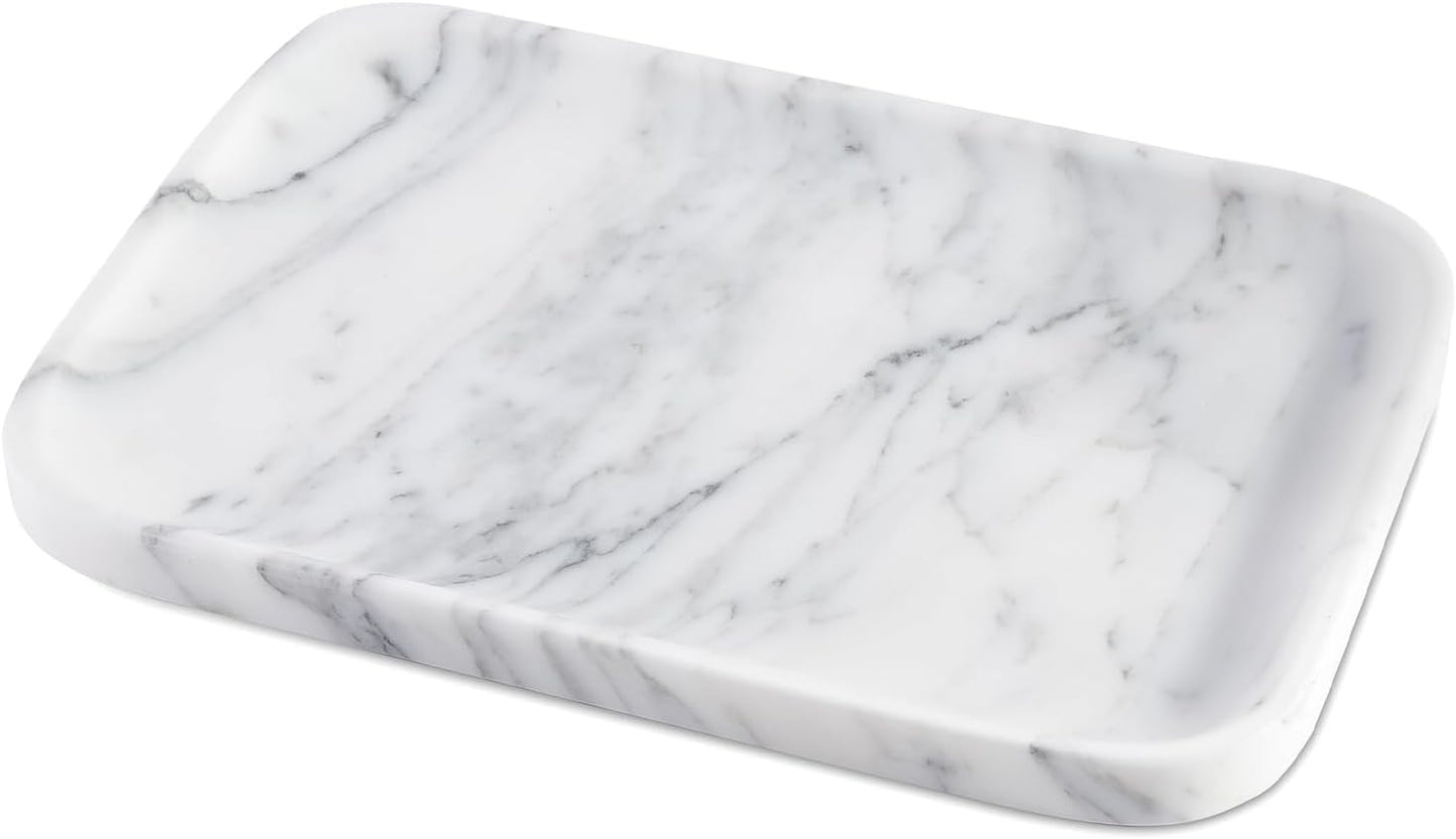 Arabescato Marble Vanity Tray - Decorative Organizer for Bathroom Countertop, Dresser, Kitchen Sink