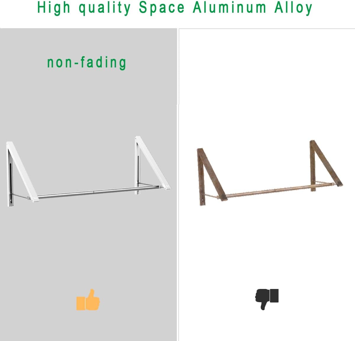 Laundry Room Drying Rack Wall Mounted Clothes Hanger Folding Wall Coat Racks Aluminum Home Storage Organiser Space Savers White 2 Rakcs with Rod