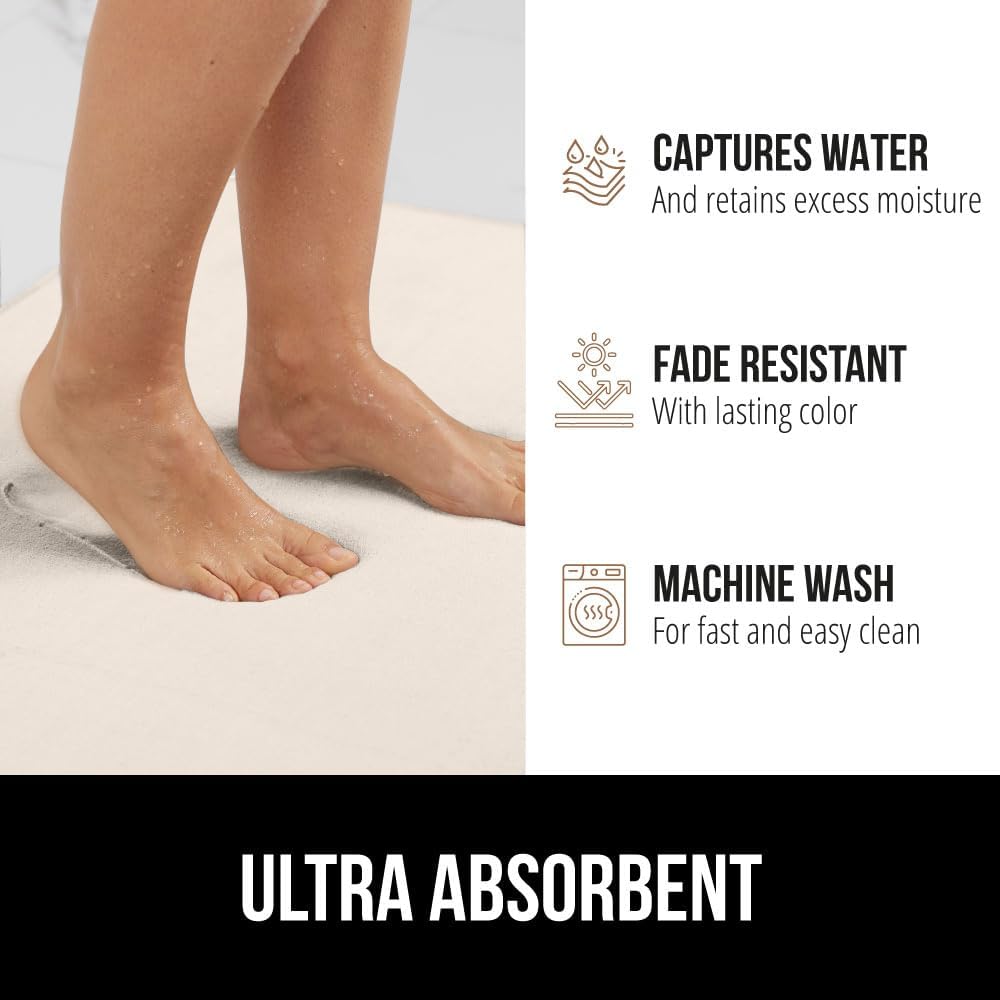 GORILLA GRIP Thick Memory Foam Toilet Rug for Bathroom, U Shaped Washable, Soft Absorbent Velvet Topside Floor Mats, Machine Wash, Cushioned Luxury Rugs for Bath Room, 22.5 x 19.5, Cream