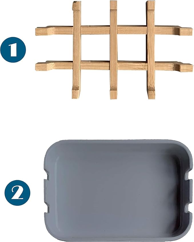 Aoheuo Modern Bamboo Fiber soap Holder and soap Dish Combination (Removable),5.12 Long by 3 Wide, 0.98 inches high, Used in Kitchens, bathrooms, and bar Sinks (Gray(2 Pack))