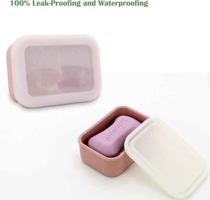 OLAMAR Portable Travel Soap Case with Draining Layer,Enhanced Leak Proof Silicone Travel Soap Container,Shatterproof Soap Holder for Traveling, Camping, Gym, Dorm, Bathroom (Pink, Small)