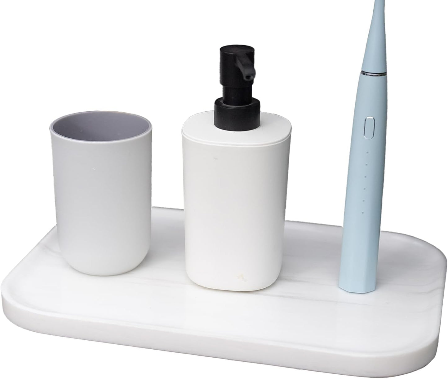 Natural Marble Tray | Luxury Bathroom & Kitchen Organizer | Non-Resin Stone Storage for Perfume, Jewelry, Cosmetics | Waterproof Non-Slip Home Decor,11.8"x7.8"x0.6"