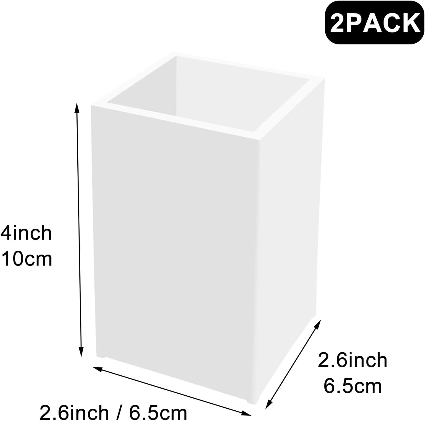 White Acrylic Pencil Pen Holder Cup 2 Pack,Desk Accessories Holder,Makeup Brush Storage Organizer,Modern Design Desktop Stationery Organizer for Office School Home Supplies,2.6x 2.6x 4 inches