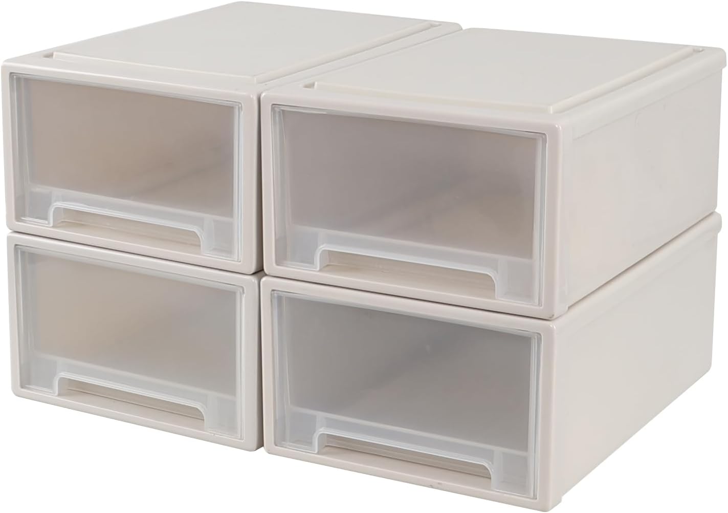 12 Quart Stacking Desktop Drawer Boxes, Plastic Storage Drawer Unit, 4 Pack