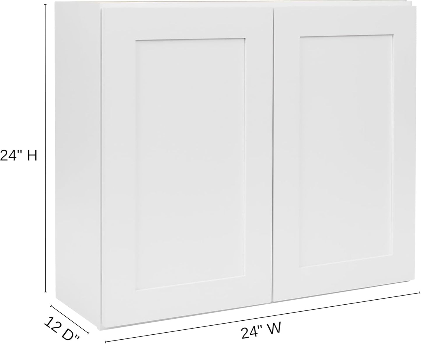 White Shaker Wall Cabinet - Ready to Assemble, Perfect for Kitchen, Laundry, and Bathroom Storage - 24”W x 24”H x 12”D