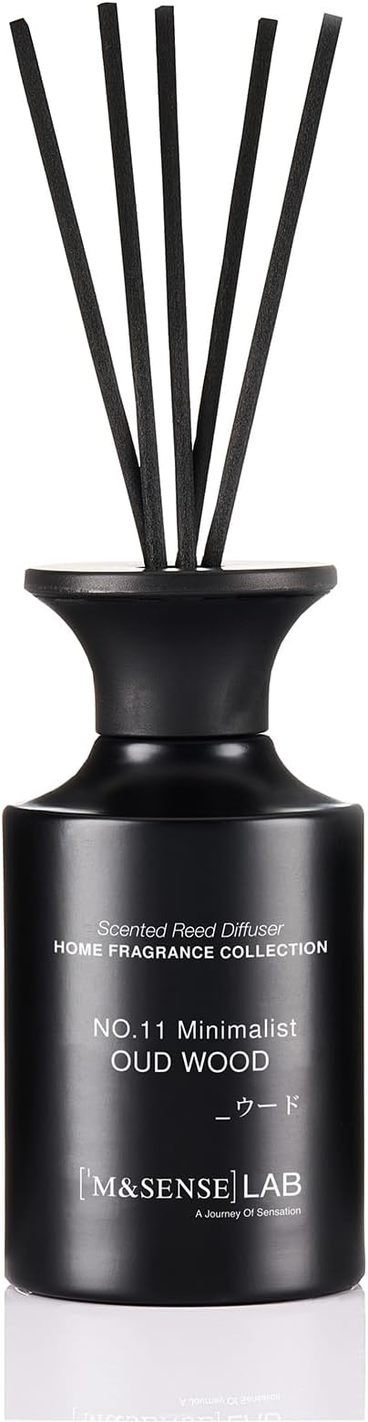 M&SENSE Minimalist Large Reed Diffuser 300ml, Oud Wood Scented with Natural Essential Oils, Long Lasting with 7 Sticks, Non-Toxic Home Fragrance for Bedroom, Bathroom Decor