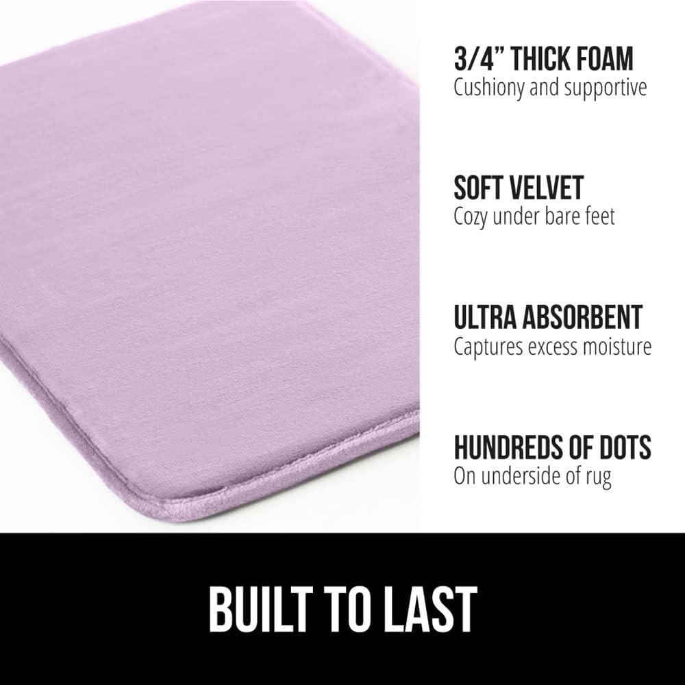 GORILLA GRIP Memory Foam Bath Mat, Soft Absorbent Velvet Bathroom Mats, Durable Dots on Underside, Machine Washable Bathmat, Carpet Rug Room Decor for Shower Tub Floor RV, 30x20 Rugs, Purple