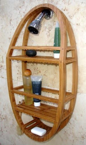 AquaTeak Patented Moa Oval Teak Shower Organizer Premium Teak Oil