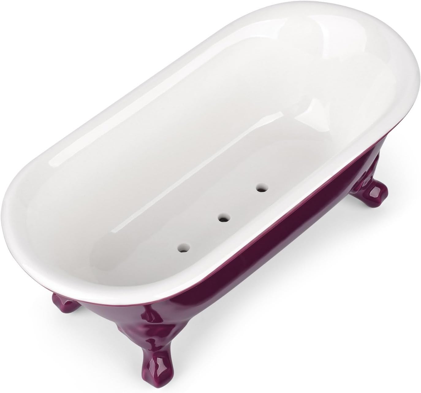 6.5" Ceramic Mini Decorative Clawfoot Bathtub Bar Soap Dish, Kitchen Sponge Holder and Shower Tray for Bathroom, 1 Pack(Burgundy)