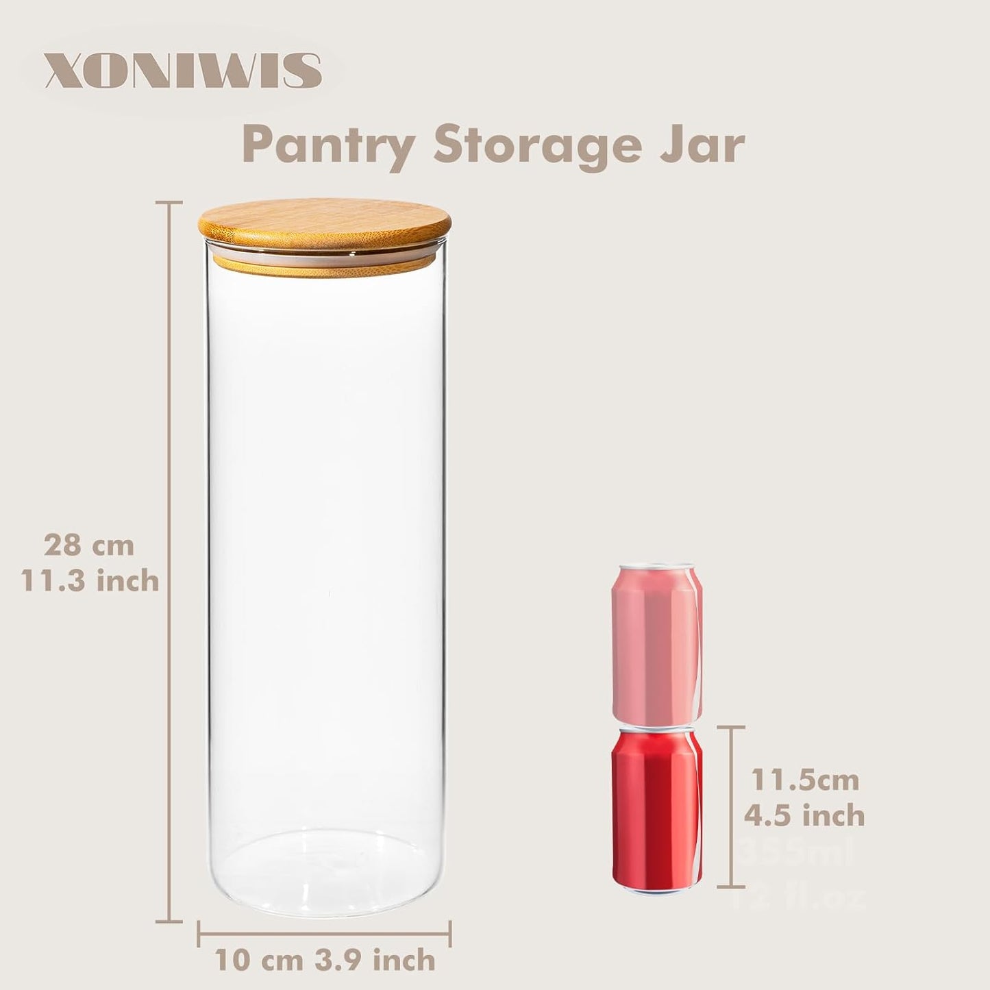 70oz 3PCS Round Spaghetti Pasta Storage Containers with Lids, Tall Pantry Containers, Glass Tight Food Storage Jars with Lids for Penne, Macaroni, Lasagna, Fusilli, Cereal, Flour, Oats