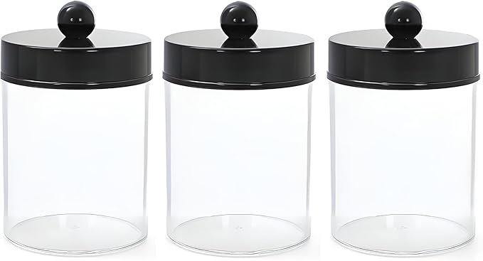 AXX Qtip Dispenser Apothecary Jars Bathroom - Qtip Holder Storage Canister Clear Plastic Jar for Cotton Swab,Q-Tips,Cotton Rounds (G#Black 4Pcs)