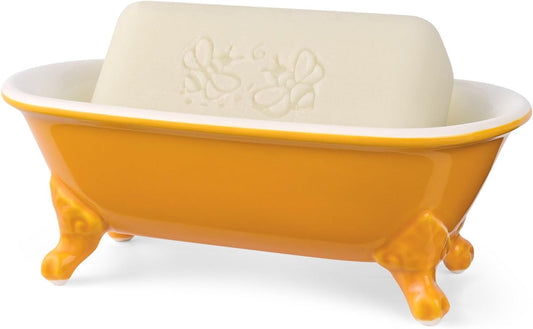 6.5" Ceramic Mini Decorative Clawfoot Bathtub Bar Soap Dish, Kitchen Sponge Holder and Shower Tray for Bathroom, 1 Pack(Golden Yellow)