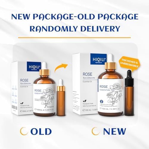 HIQILI 100ML Rose Essential Oil for Skin, Diffuser & Candle, 100% Pure and Natural - 3.38 Fl Oz