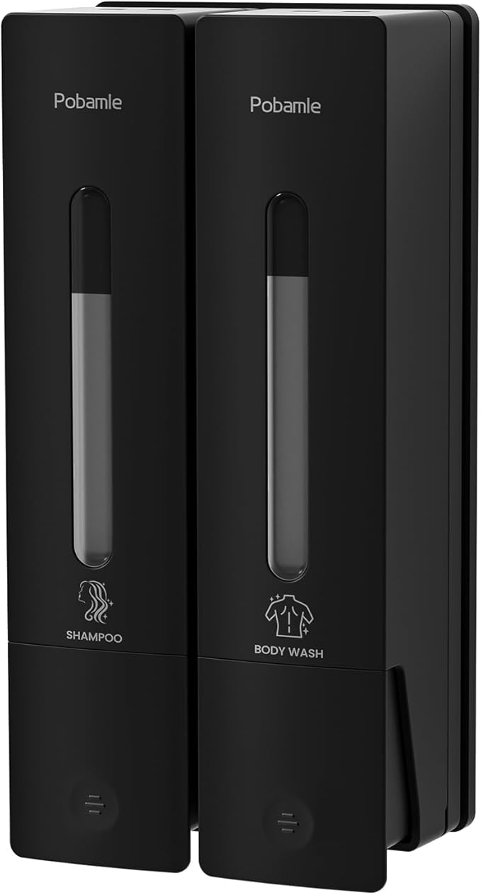 1984 Shampoo and Conditioner Dispenser Wall Mount Shower Dispenser 2 Chamber No Drill Bathroom Set Shampoo Dispenser for Shower Wall Home Hotel 400ml x 2 Black