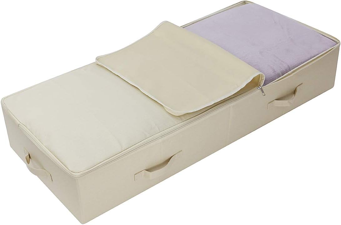 iwill CREATE PRO 39.4" Ultra-Length Foldable & Washable Underbed Storage Organizer Containers for Clothing, Shoes, Bedding - Ideal for Bedroom, College Dorm (Black Gray), Beige