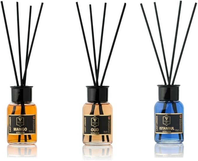 Reed Diffuser Set with Sticks for Home – Bathroom, Bedroom & Office Aromatherapy – Long Lasting Scented Oil Diffuser with Sticks – Luxury Room Fragrance Diffuser 55ml,1.7 fl oz (Mango-Oud-Istanbul)