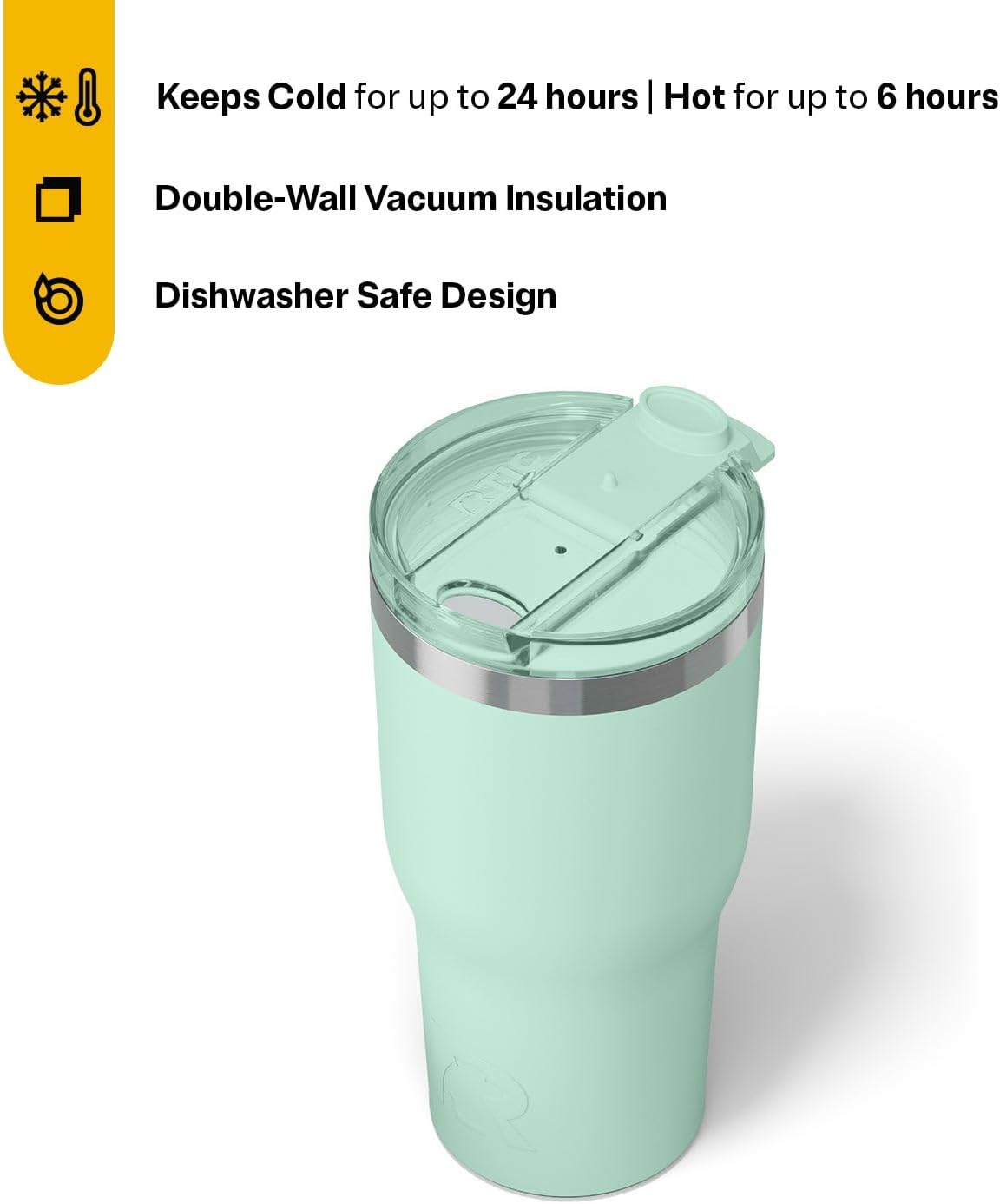 RTIC 30oz Essential Tumbler with Lid, Ceramic Lined, Insulated, Stainless Steel, Metal, Double Wall Vacuum-Insulation, Travel Cup for Iced Coffee, Tea, Hot and Cold Drink, Fresh Mint