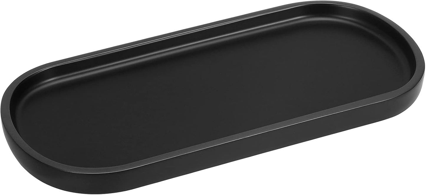 Luxspire Bathroom Vanity Tray, Oval Soap Dispenser Tray, 10" Kitchen Counter Trays, Handmade Resin Bathroom Tray for Counter, Toilet Tank Tray, Trinket Tray for Perfume Jewelry, Small, Matte Black