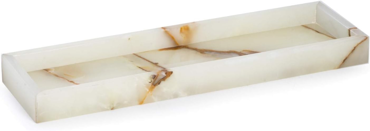 Bey-Berk International Green Onyx Marble Bath Tray, White & Tan