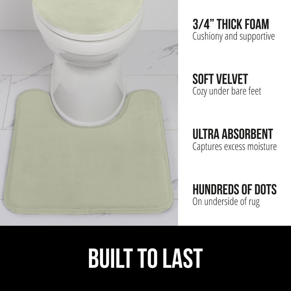 GORILLA GRIP Thick Memory Foam Toilet Rug for Bathroom, U Shaped Washable, Soft Absorbent Velvet Topside Floor Mats, Machine Wash, Cushioned Luxury Mat Rugs for Bath Room, 22.5 x 19.5, Sage