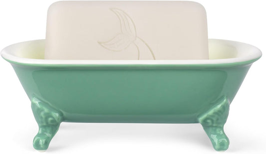 6.5" Ceramic Mini Decorative Clawfoot Bathtub Bar Soap Dish, Kitchen Sponge Holder and Shower Tray for Bathroom, 1 Pack(Mermaid)