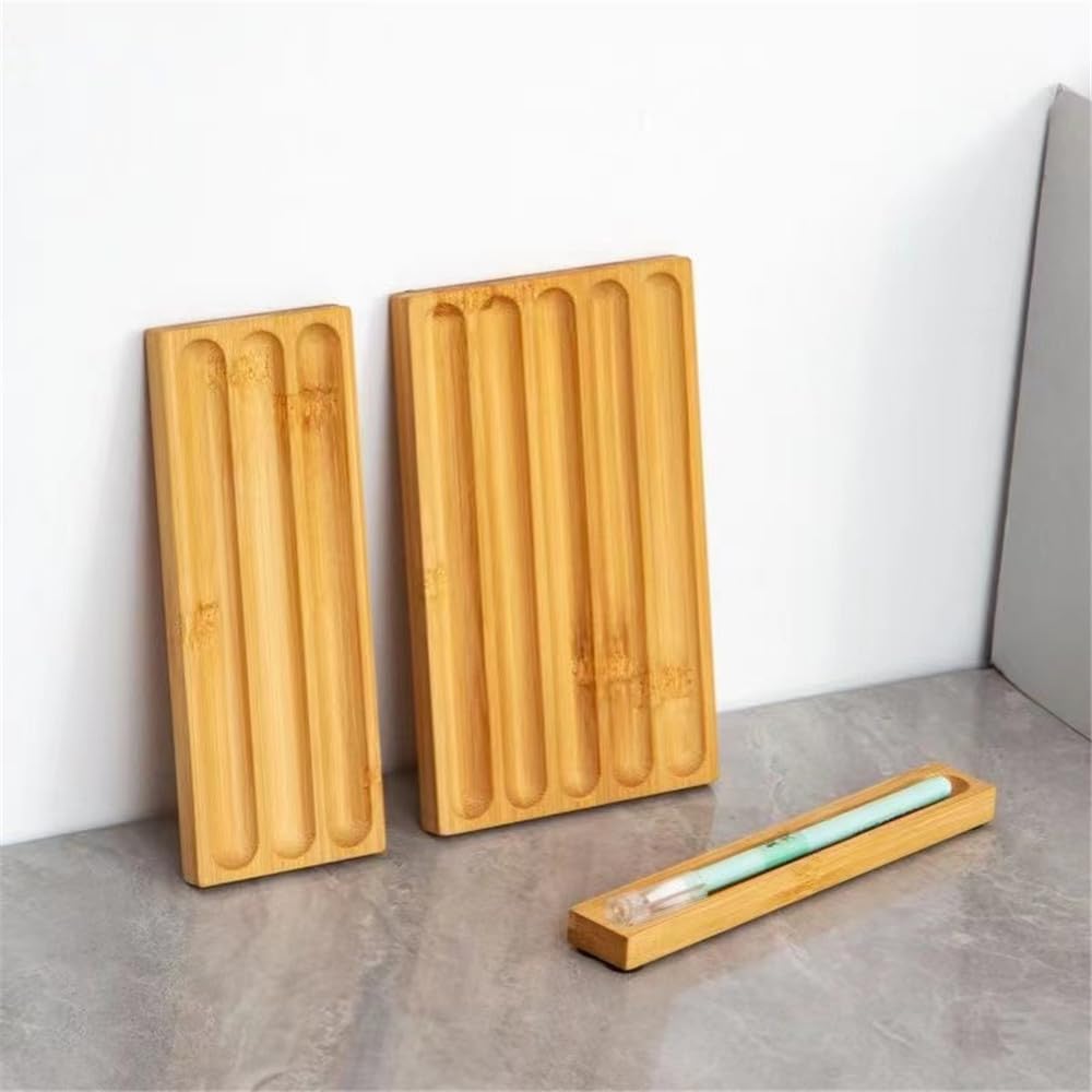 Pen holder Organizer of Office desks,Walnut Desk Pen Stand,Wave Pen Tray Accessory,Teacher Gifts,Suitable for School,Home,Desktop Art Accessories (Log, 5 Grid)