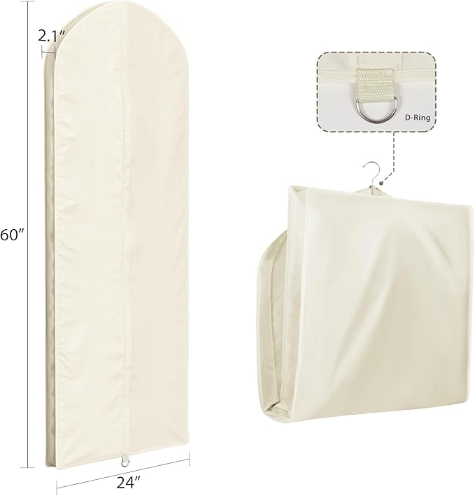 Univivi Premium Breathable Oxford Dress Cover Garment Bag, 60 inch Garment Bag for Hanging Clothes, Closet Clothes Storage, Dress, Jacket, Suit & Coat Bag - Beige,2 Pack