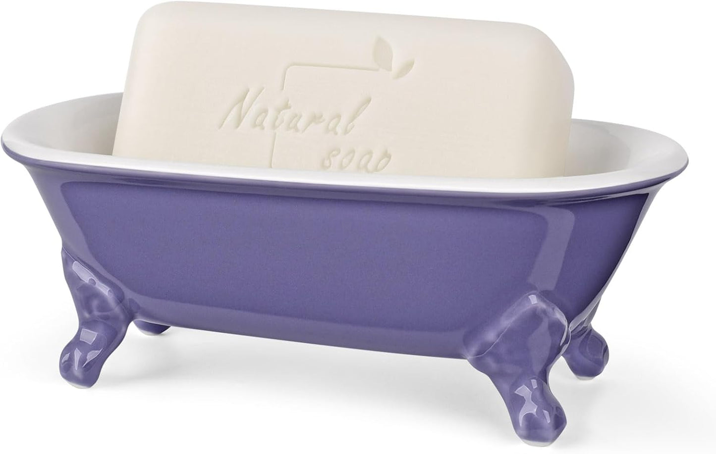 6.5" Ceramic Mini Decorative Clawfoot Bathtub Bar Soap Dish, Kitchen Sponge Holder and Shower Tray for Bathroom, 1 Pack(Jubilee)