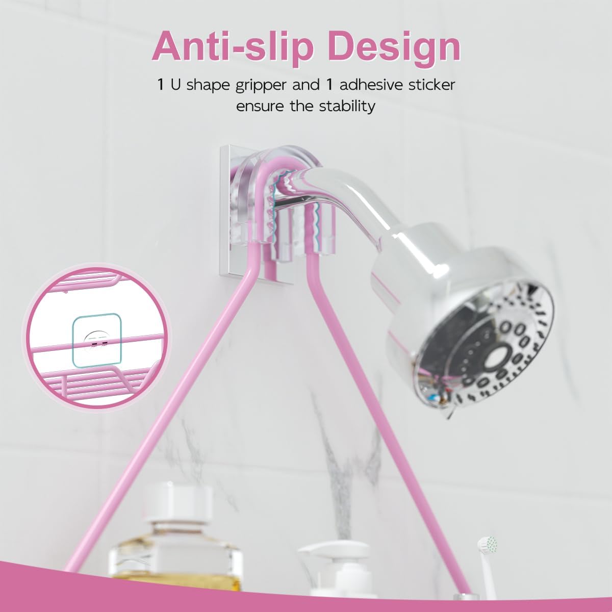 TreeLen Pink Shower Caddy Over Shower Head, Pink Bathroom Accessories, Gift for Girlfriend, Wife, Little Girl