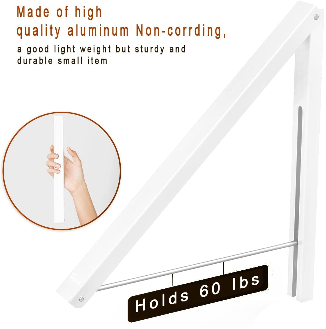 Folding Clothes Hanger Wall Mounted Retractable Clothes Rack, Aluminum, Easy Installation, White