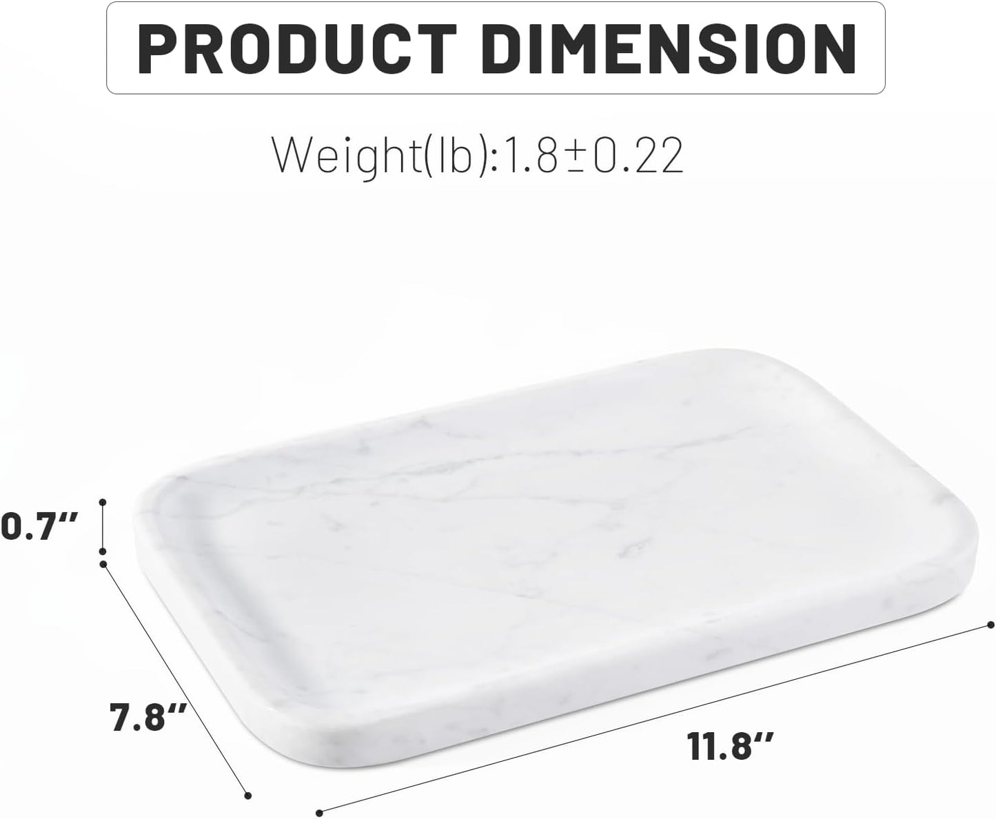 Statuario Marble Vanity Tray - Decorative Organizer for Bathroom Countertop, Dresser, Kitchen Sink