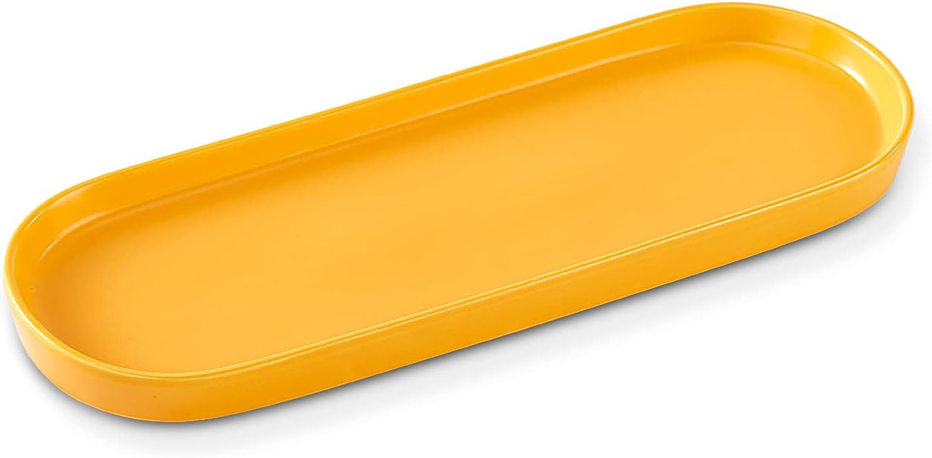 Simple Style Ceramic Sink Tray - Bathroom and Kitchen Cosmetics Dish, Candle and Perfume Tray (Yellow)