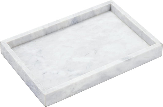 Natural White Marble Tray for Bathroom | Kitchen | Vanity | Desktop, Stone Organizer for Coffee Table, Dresser, Nightstand, Candles, Soap, Towel, Plant, Jewelry (12" x 8"), Rectangular