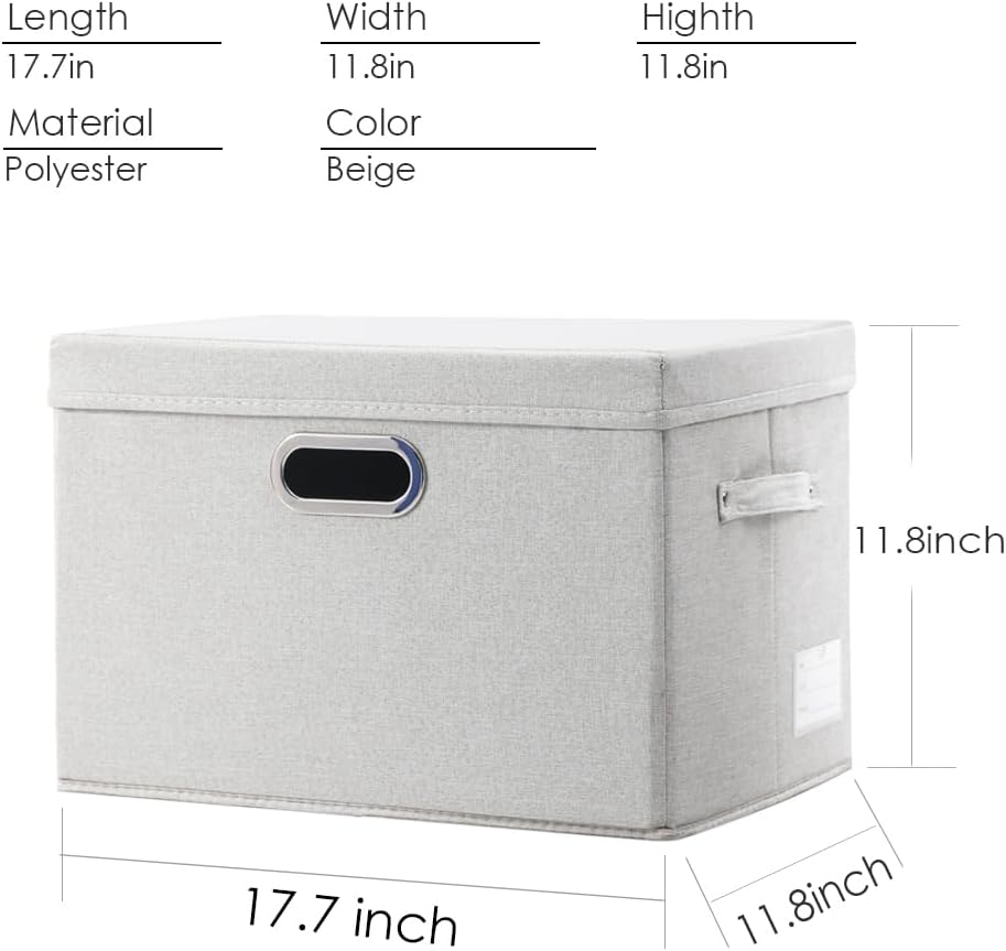 PRANDOM Large Collapsible Storage Containers with Lids [5-Pack] Fabric Foldable Storage Bins Boxes Organizer Baskets Cube with Cover for Home Bedroom Closet Office Beige(17.3x11.8x11.8)