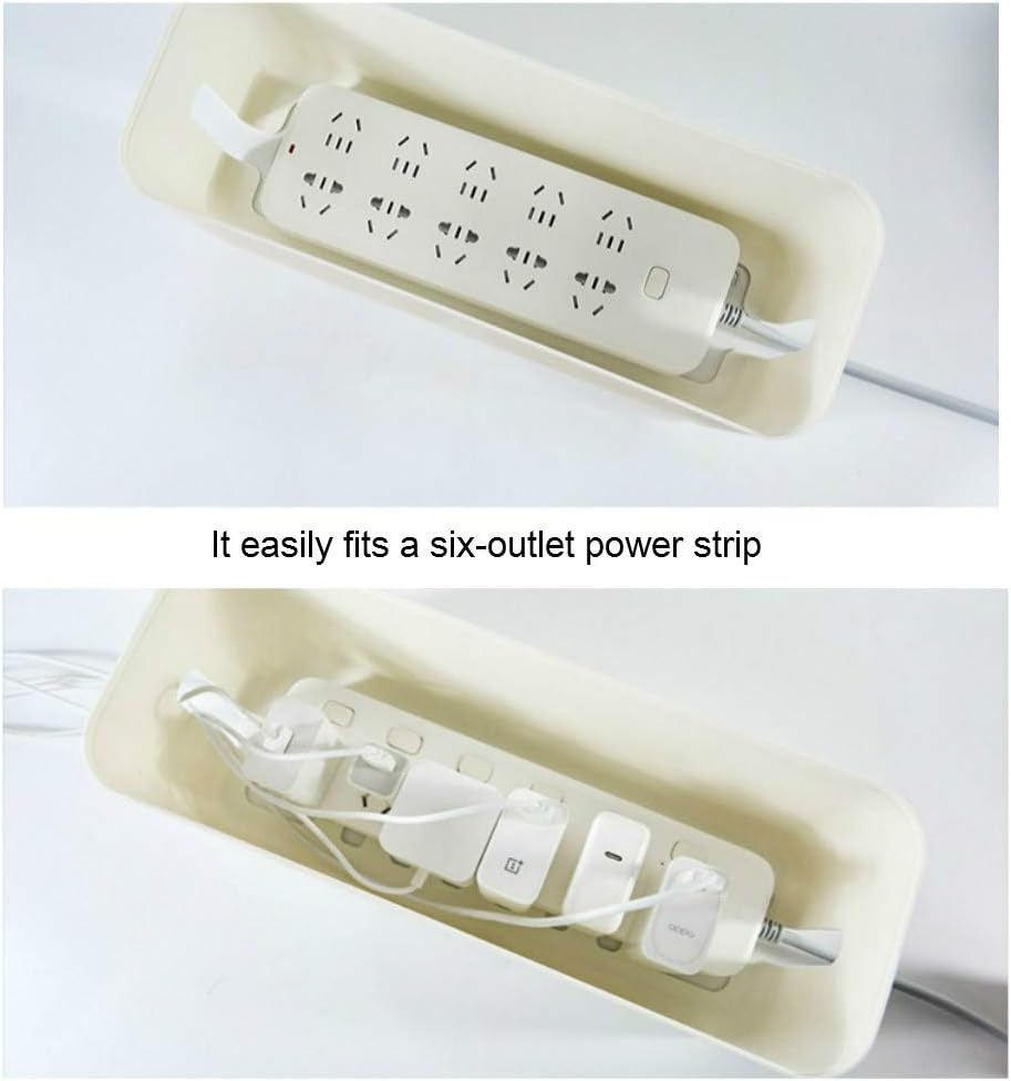Cable Management Box| Power Stripe Organizer|Cord Organizer Box| Hide and Conceal Power Strips and Electrical Cords from TVs, Computers, and Desks| Keep Pets Safe (White Large)