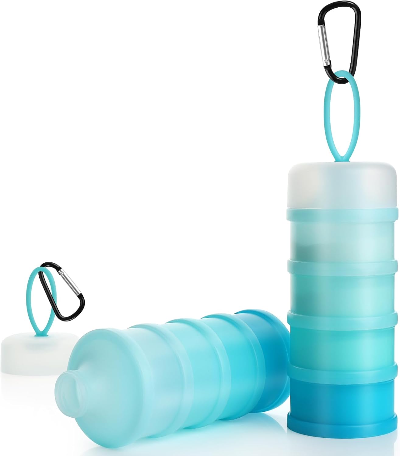 Accmor 2 Pcs Protein Powder Container to Go with Funnels Stand, 4 Compartments Stackable Protein Powder Dispenser for Workout, Fitness, Travel